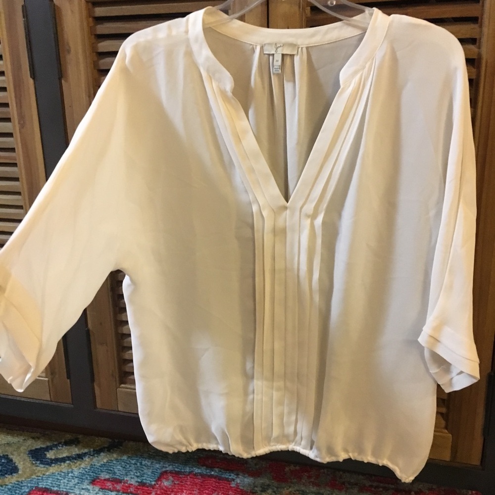 Joie 100% silk cream pleated front blouse